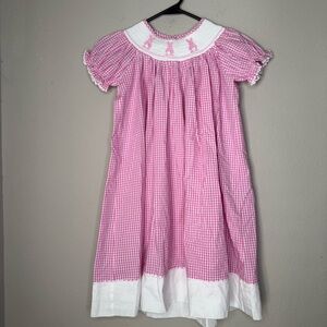 Lil Cactus Pink Gingham Bunny Smocked Girls Dress size 6y